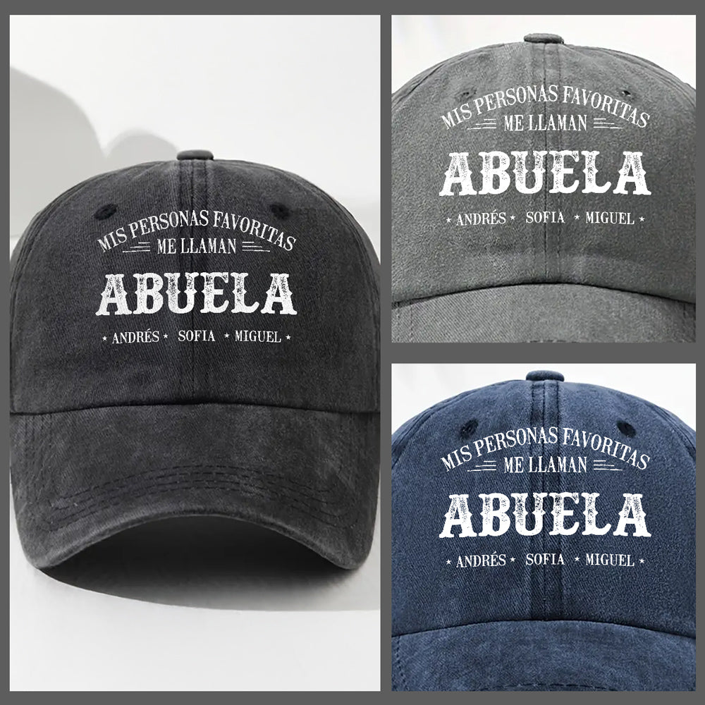 Custom Christmas Headwear Birthday Gifts for Grandma • Mis Personas Favoritas Me Llaman Nana - Gorra de Mezclilla Vintage Lavada Personalizada