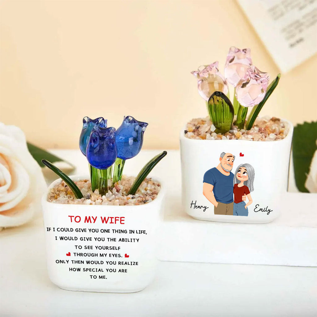 Custom Glass Flower Keepsake, Romantic Anniversary Gift for Wife • You Are Special - Personalized Glass Everlasting Tulips
