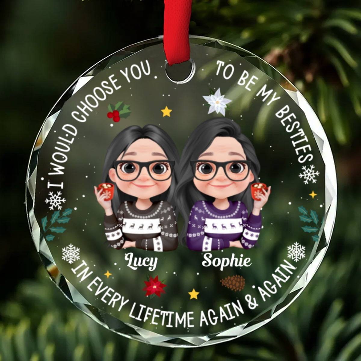Custom Sister Christmas Ornament •  Soulmate In Disguise - Personalized Glass Ornament