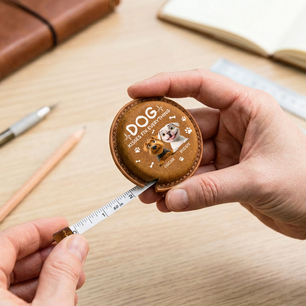 Dog Kisses - Personalized Leather Tape Measure