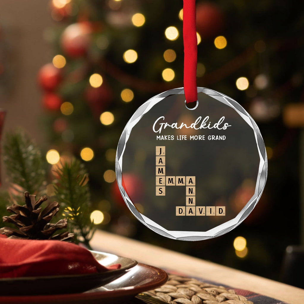 Custom Family Ornament, Christmas Gift for Family Members •  Grandkids Make Every Day Brighter - Personalized Glass Ornament