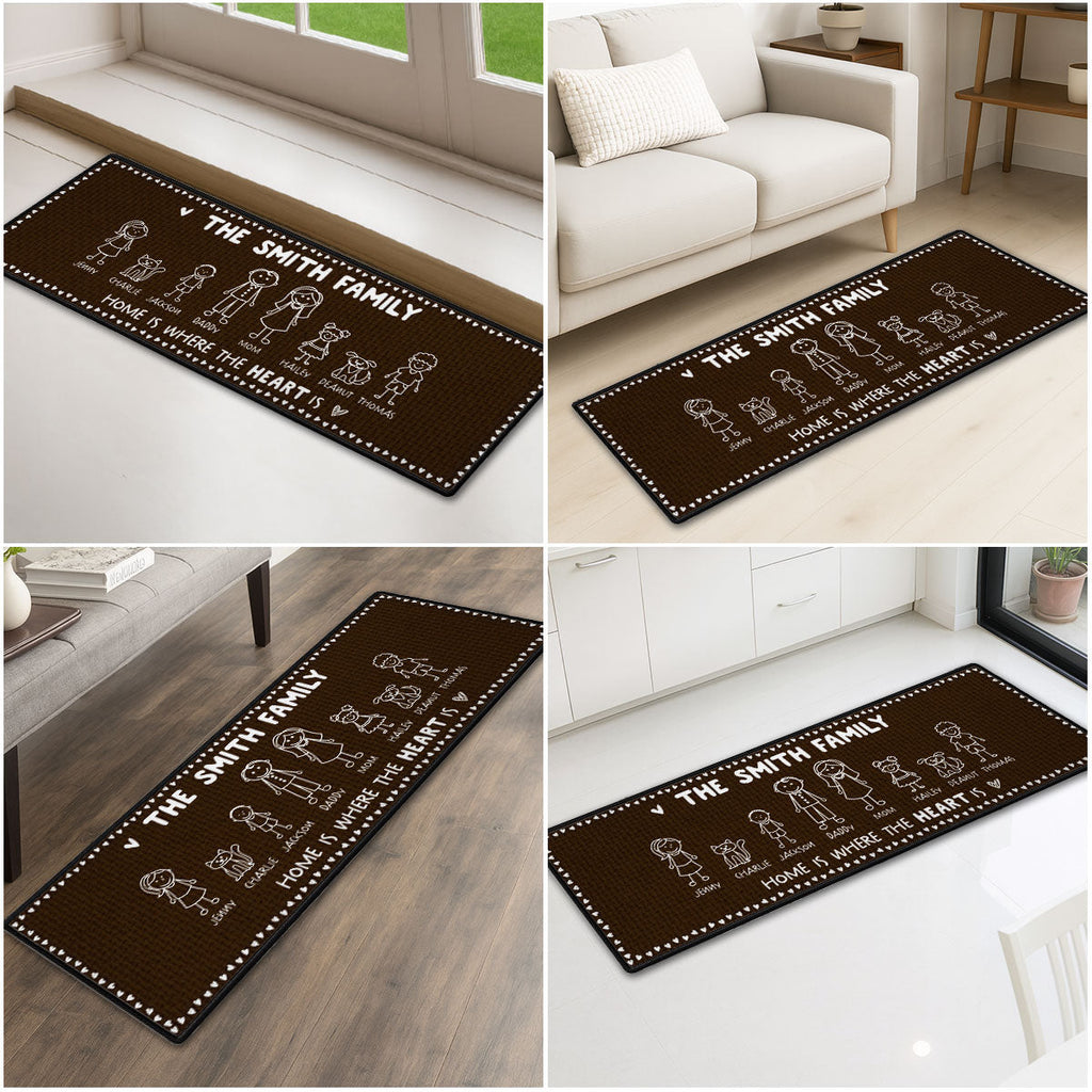 Custom Family Name Rug, Housewarming Birthday Gift For Family Members • Home Is Where The Heart Is - Personalized Runner Rug