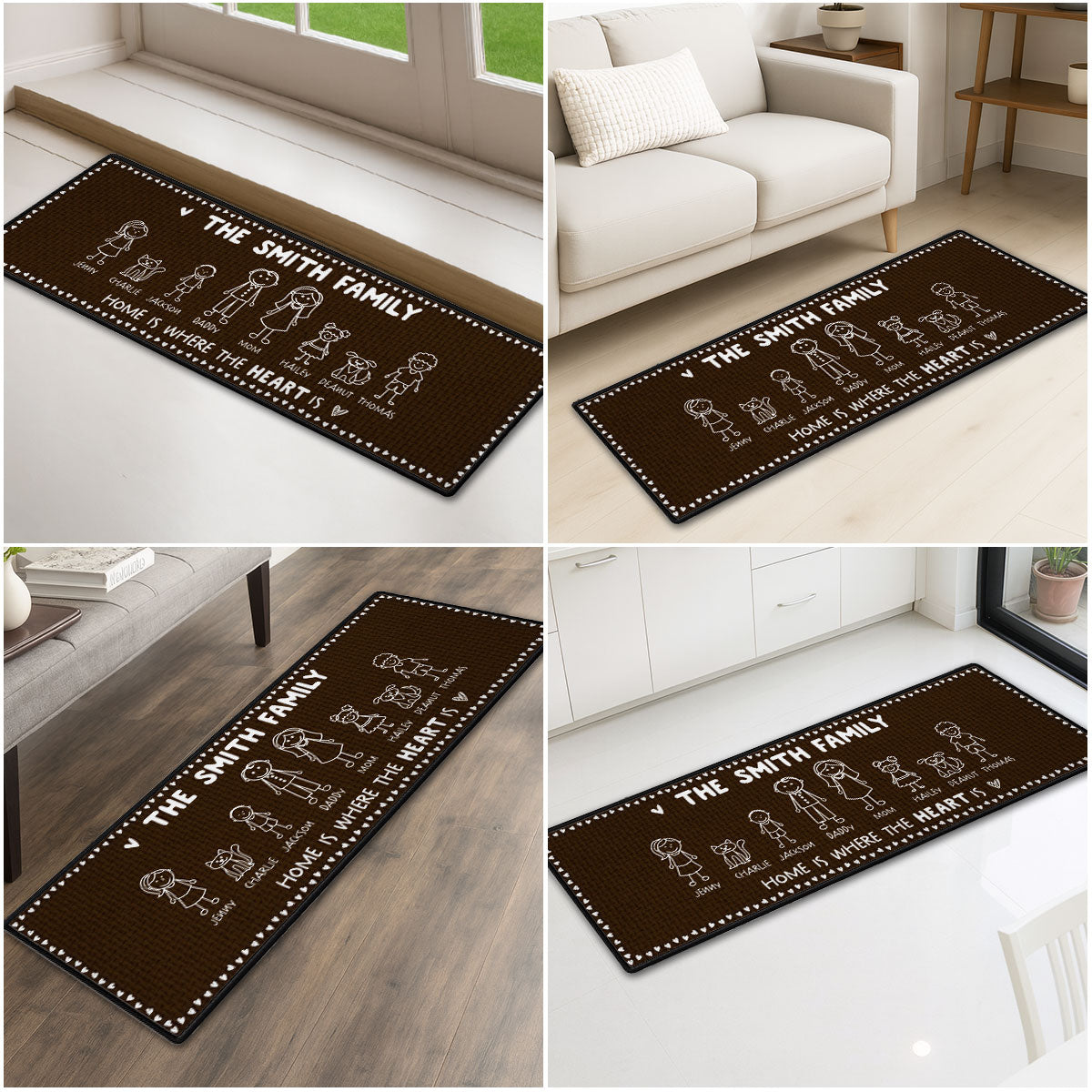 Custom Family Name Rug, Housewarming Birthday Gift For Family Members • Home Is Where The Heart Is - Personalized Runner Rug