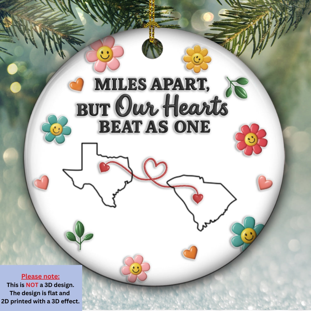 Custom Keepsake Christmas Ornament •  Bound By Heart Not Miles - Personalized 3D Inflated Effect Ceramic Ornament