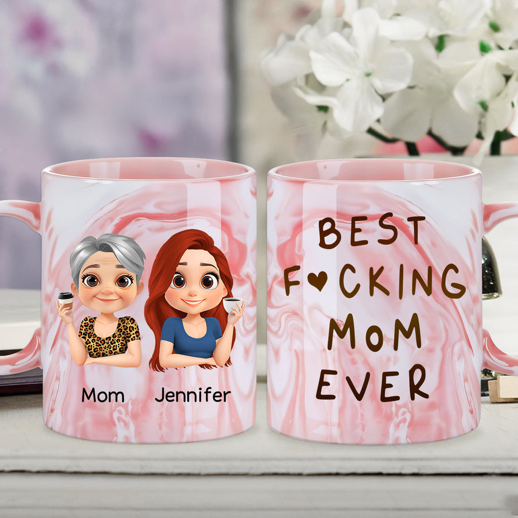 Custom Mother's Day Gift for Mom & Grandma • Best Mom Ever - Personalized Pink Marble Mug