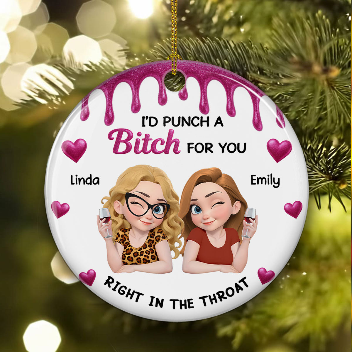 Custom Friendship Christmas Ornament, Best Friend Gift •  Punch For You My Girl - Personalized Ceramic Ornament