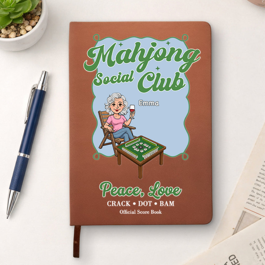 Custom Mahjong Score Keeper For Women Players • Mahjong Is My Happy Hour - Personalized Leather Journal