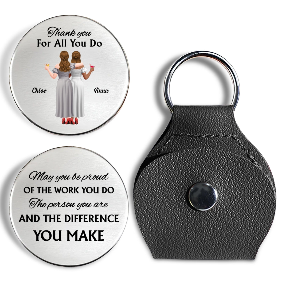 Custom Coin Keychain, Mother's Father's Day Birthday Gift Keepsake • Thank You For All You Do - Personalized Pocket Hug