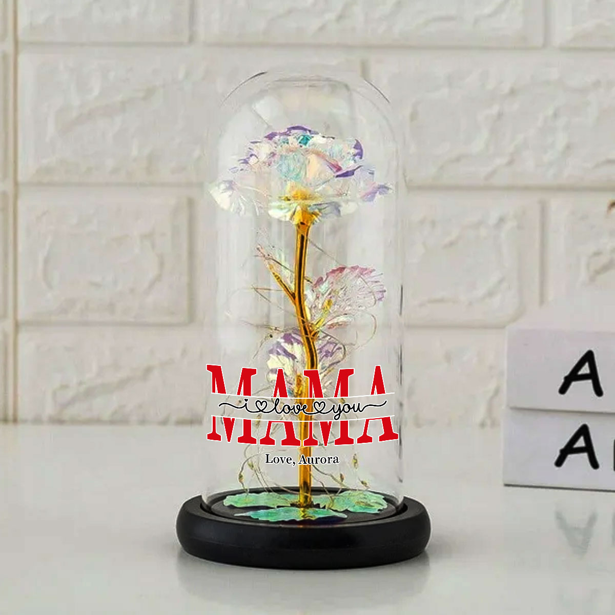 Mom We Love You - Personalized Sparkly Rose
