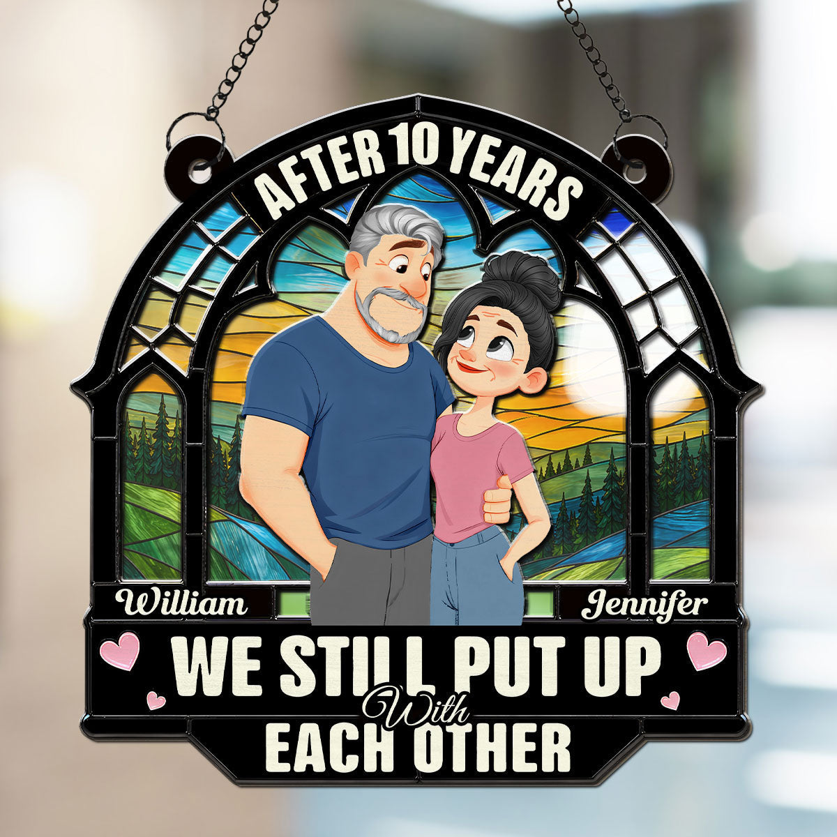 Custom Couple Hanging Decor, Anniversary Valentine's Day Gifts • Forever With You - Personalized Suncatcher
