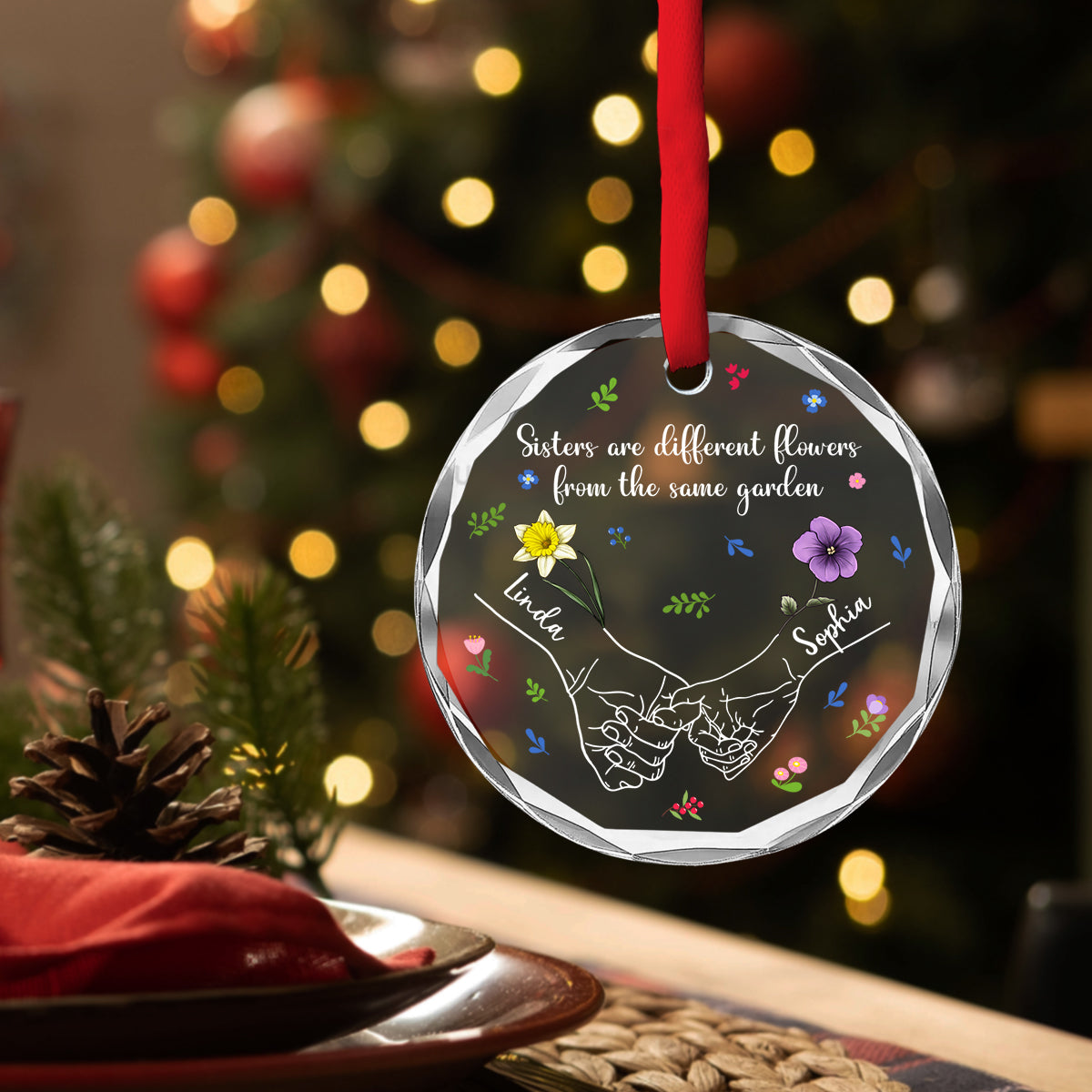 Custom Keepsake Christmas Ornament •  Sisters From The Same Garden - Personalized Glass Ornament