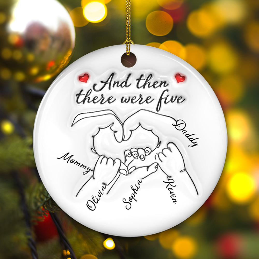 Custom Baby Christmas Ornament for New Parents •  And Then There Were Three - Personalized 3D Inflated Effect Ceramic Ornament