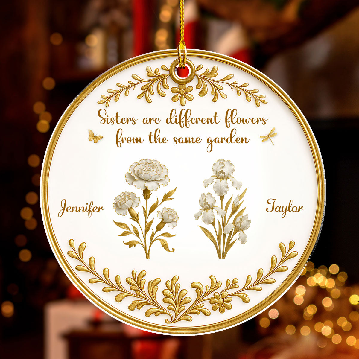 Custom Sister Christmas Ornament •  Lovely Flowers - Personalized Acrylic Ornament