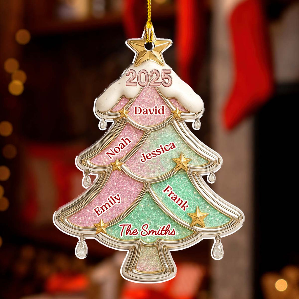 Custom Family Ornament, Christmas Gift for Family Members •  Glitter Christmas Tree - Personalized Acrylic Ornament