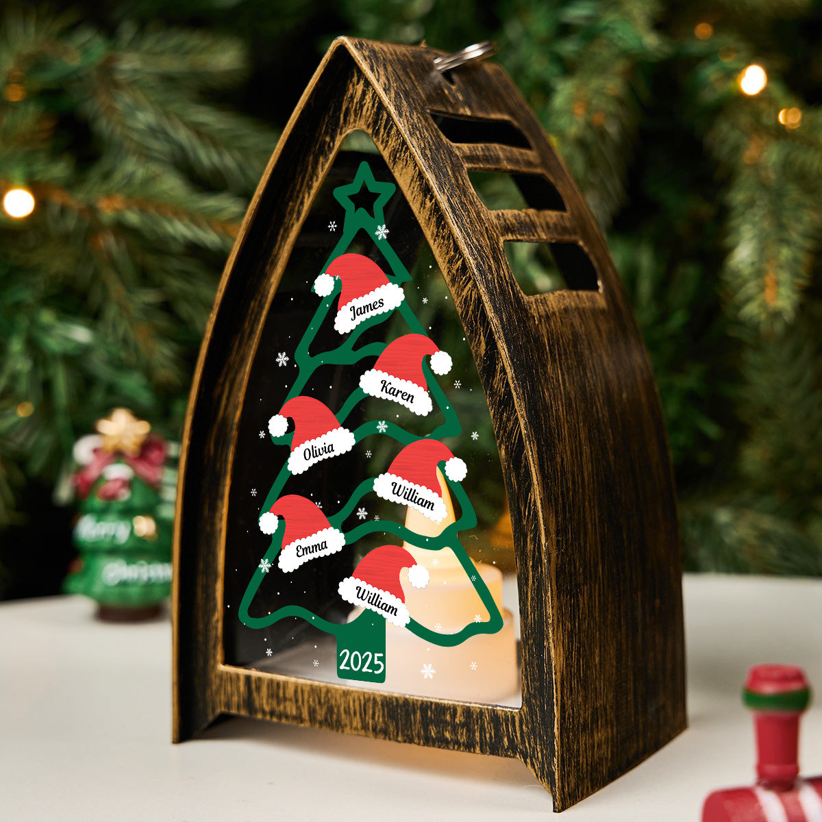 Custom Name Christmas Table Light, Gift for Family Members • Family Christmas Tree - Personalized Table Lantern