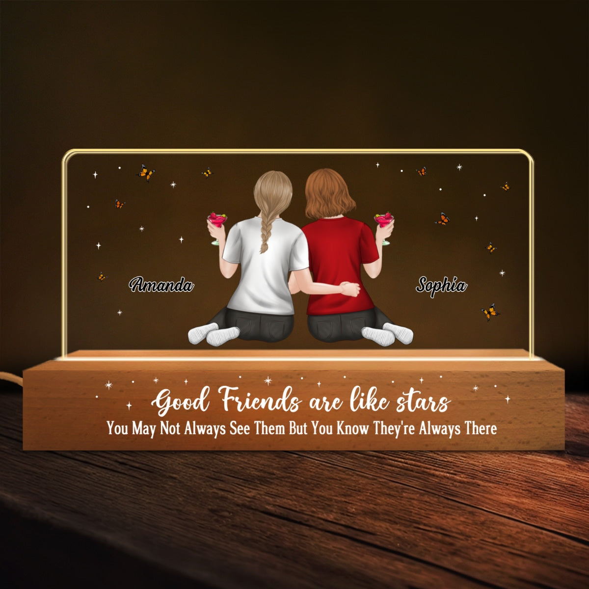 Custom Gift for Best Friends, Sister, Birthday & Christmas • Friends Are Stars - Personalized Acrylic 3D LED Night Light
