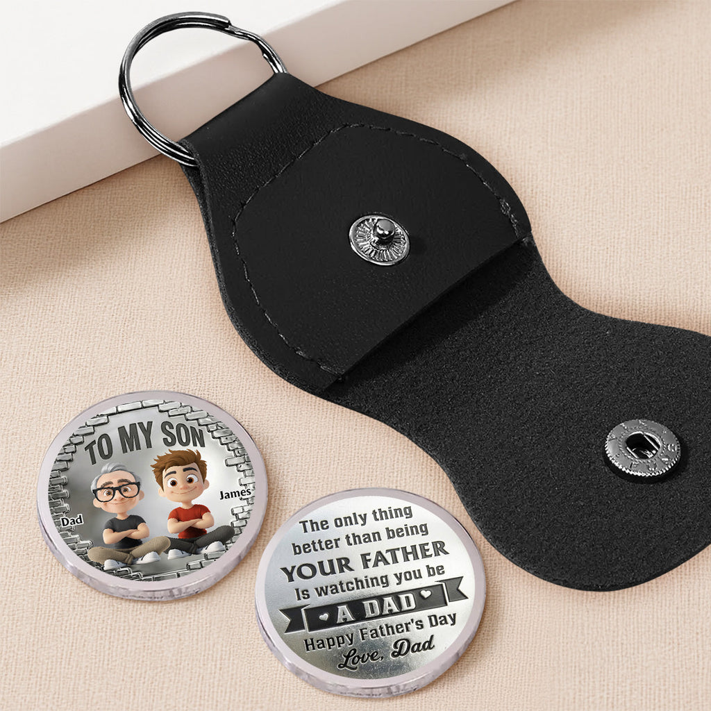 Custom Son Coin Keychain, Father's Day Birthday Gifts • You Be A Dad Cartoon Version - Personalized Pocket Hug