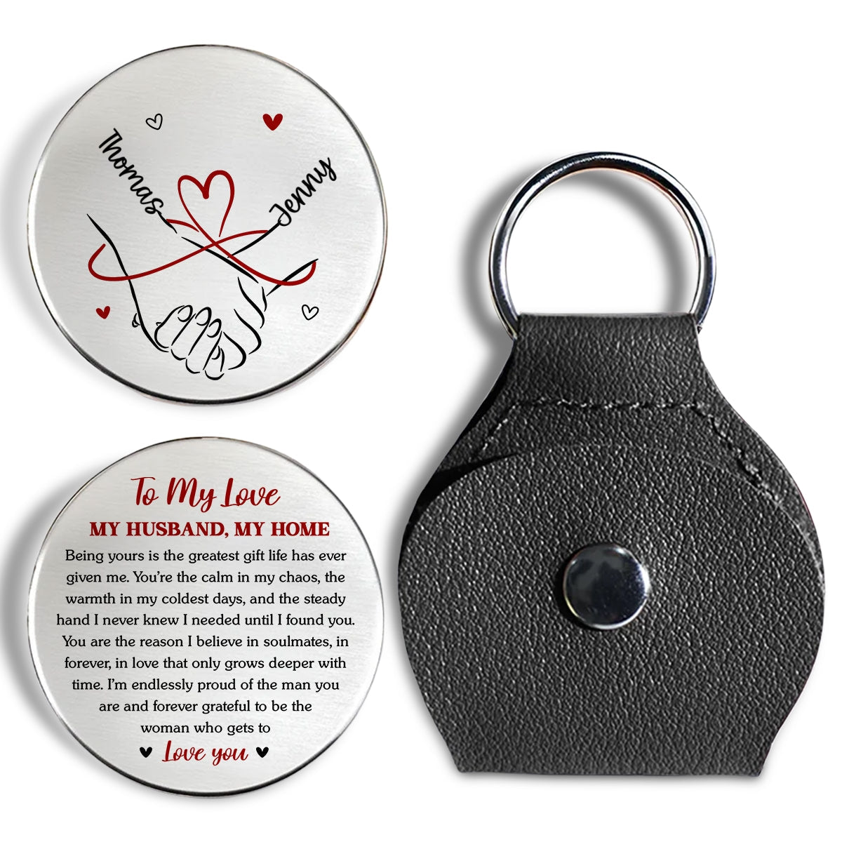 Custom Coin Keychain for Husband, Couple Anniversary Valentine's Day Gifts • My Love My Husband My Home - Personalized Pocket Hug