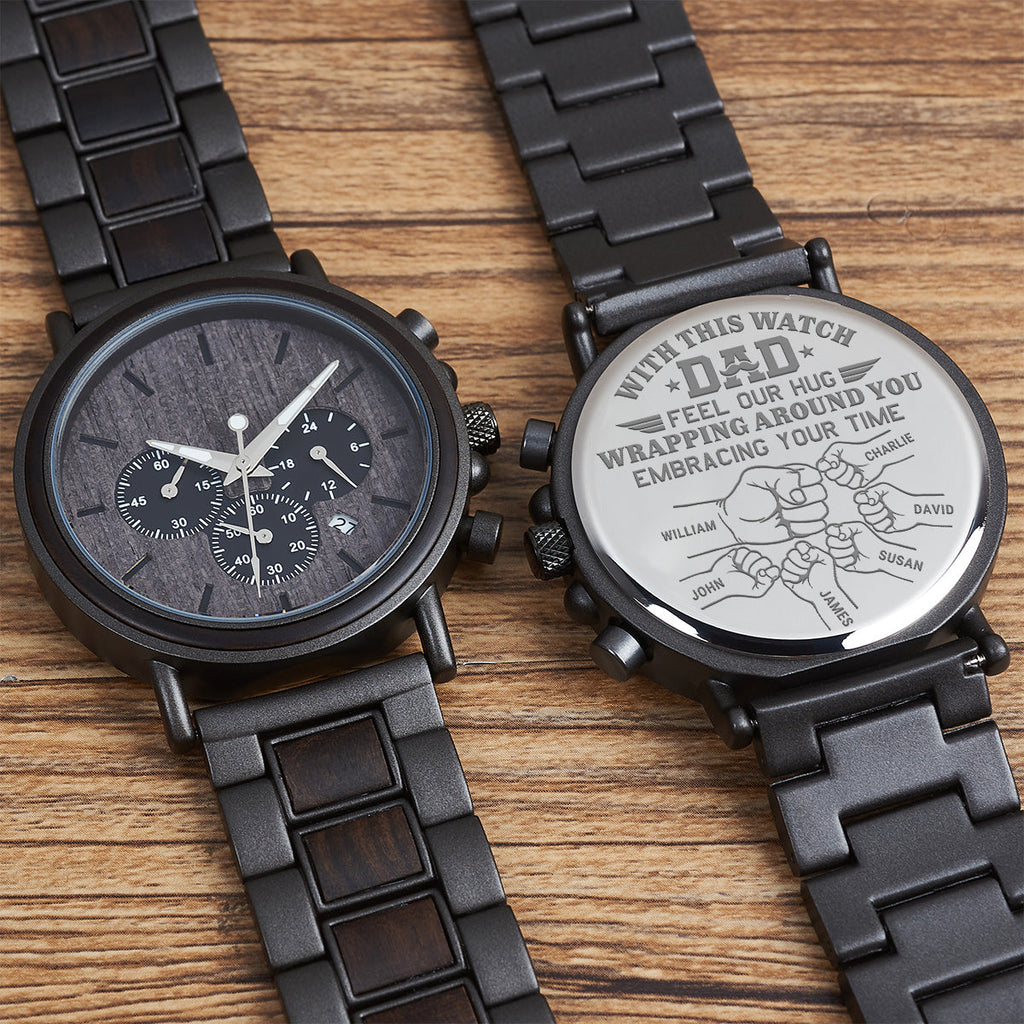 Embracing Time And Wrapping Around Father - Personalized Engraved Wooden Watches GQ026