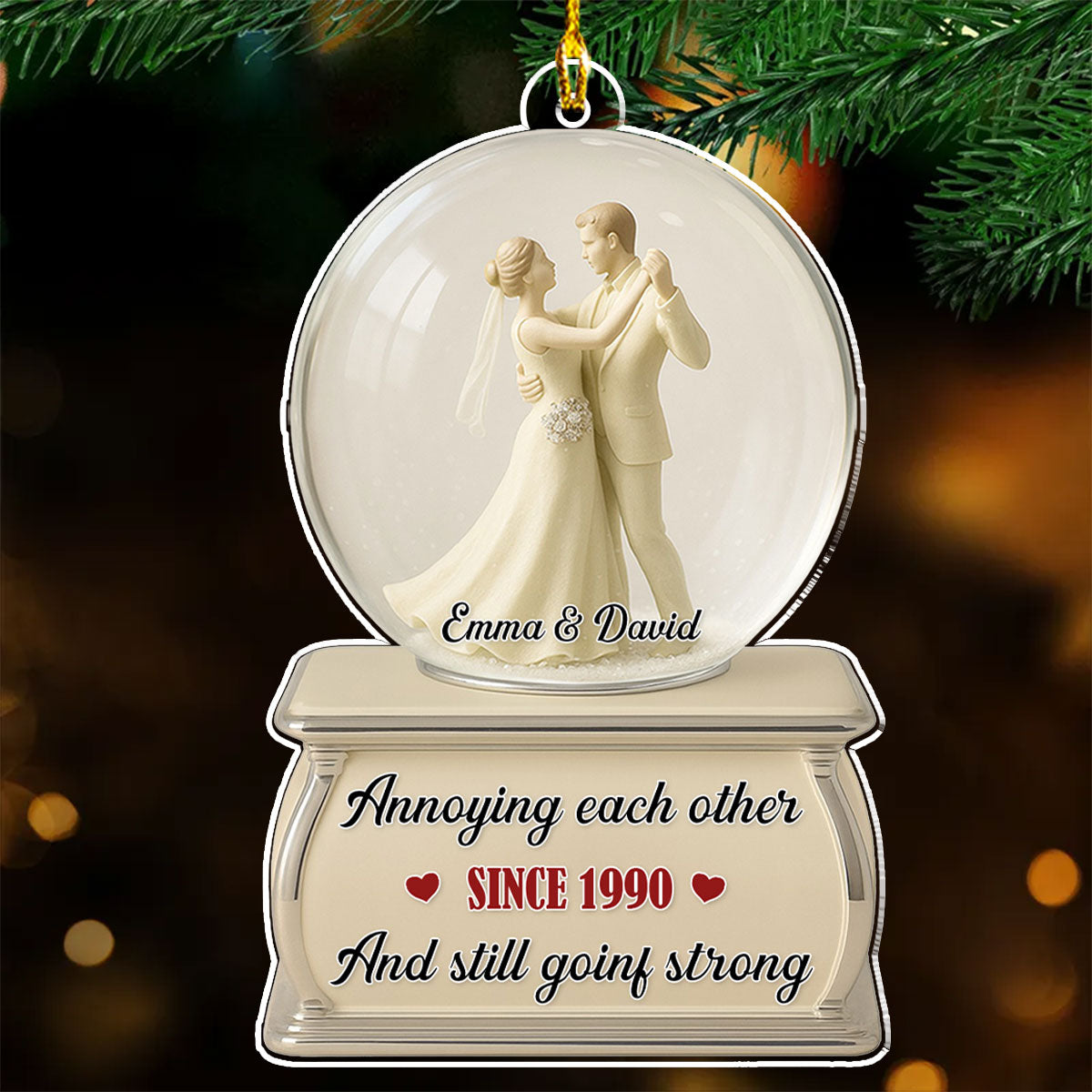Custom Couple Christmas Ornament, Anniversary Gift •  Dancing Couple Snow Globe - Personalized Acrylic Ornament
