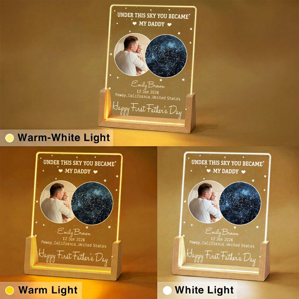 Custom Photo First Father's Day Gift for New Dads • Under This Moon You Became My Daddy 2 - Personalized Night Light