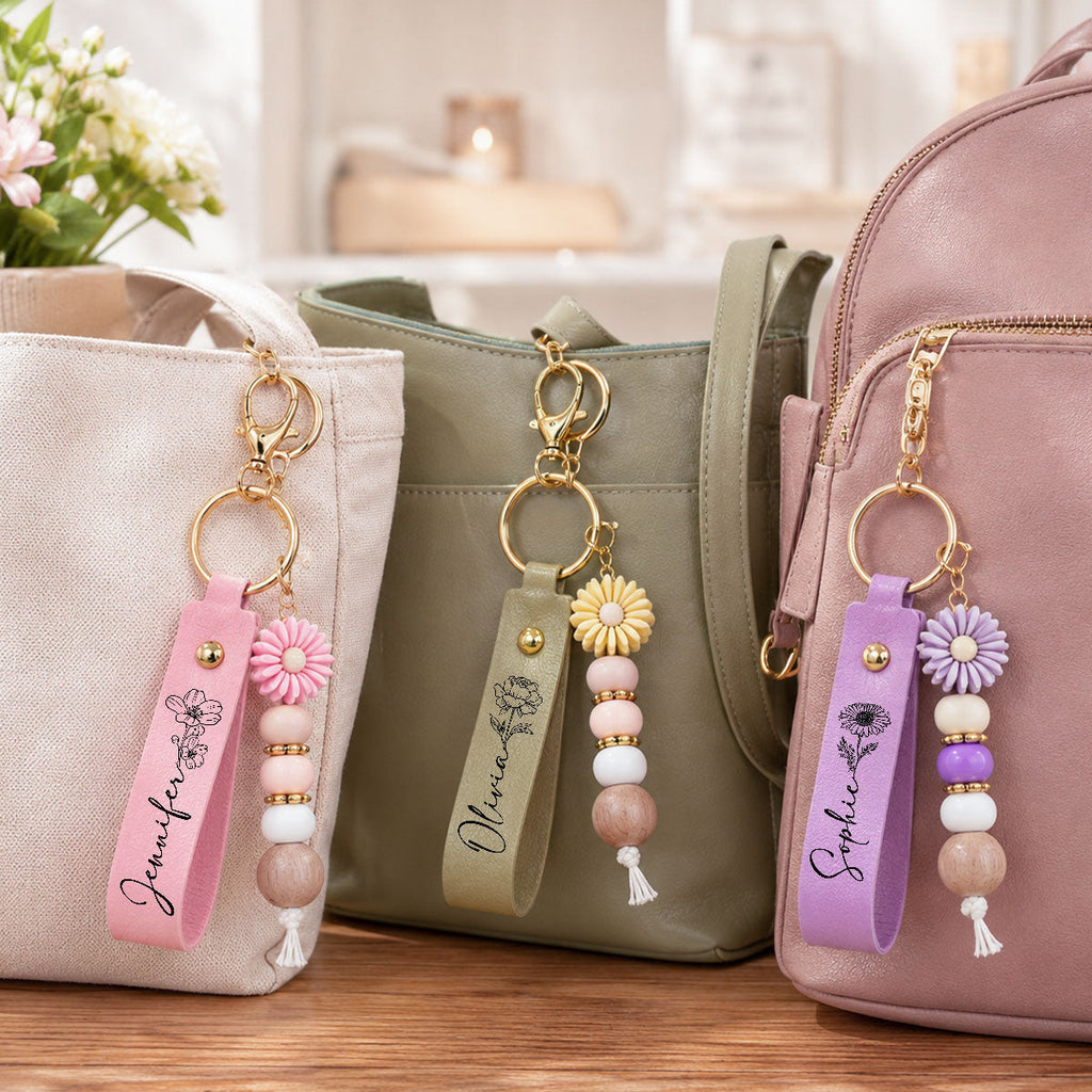 Flower Simple - Personalized Beaded Keychain