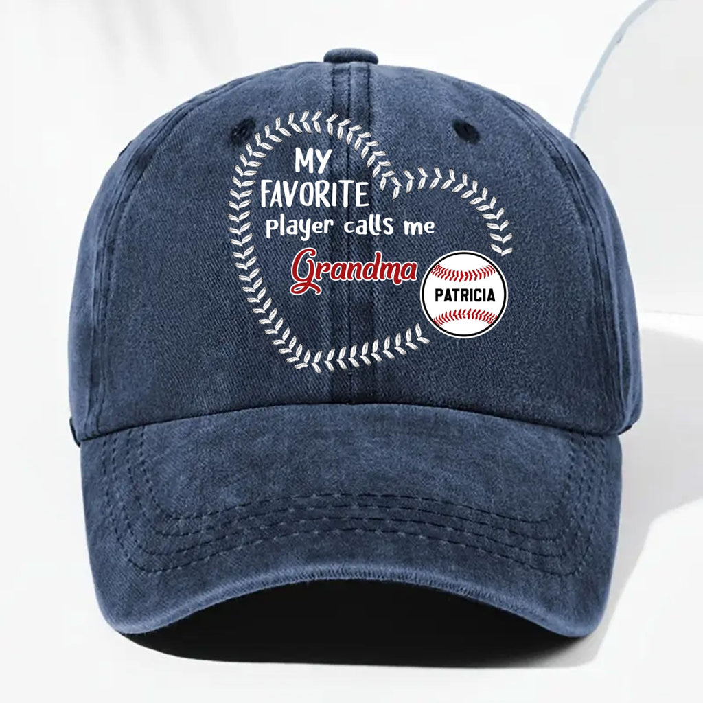 Custom Christmas Headwear Birthday Gifts for Grandma • My Fav Players Call Me Grandma - Personalized Vintage Washed Denim Cap