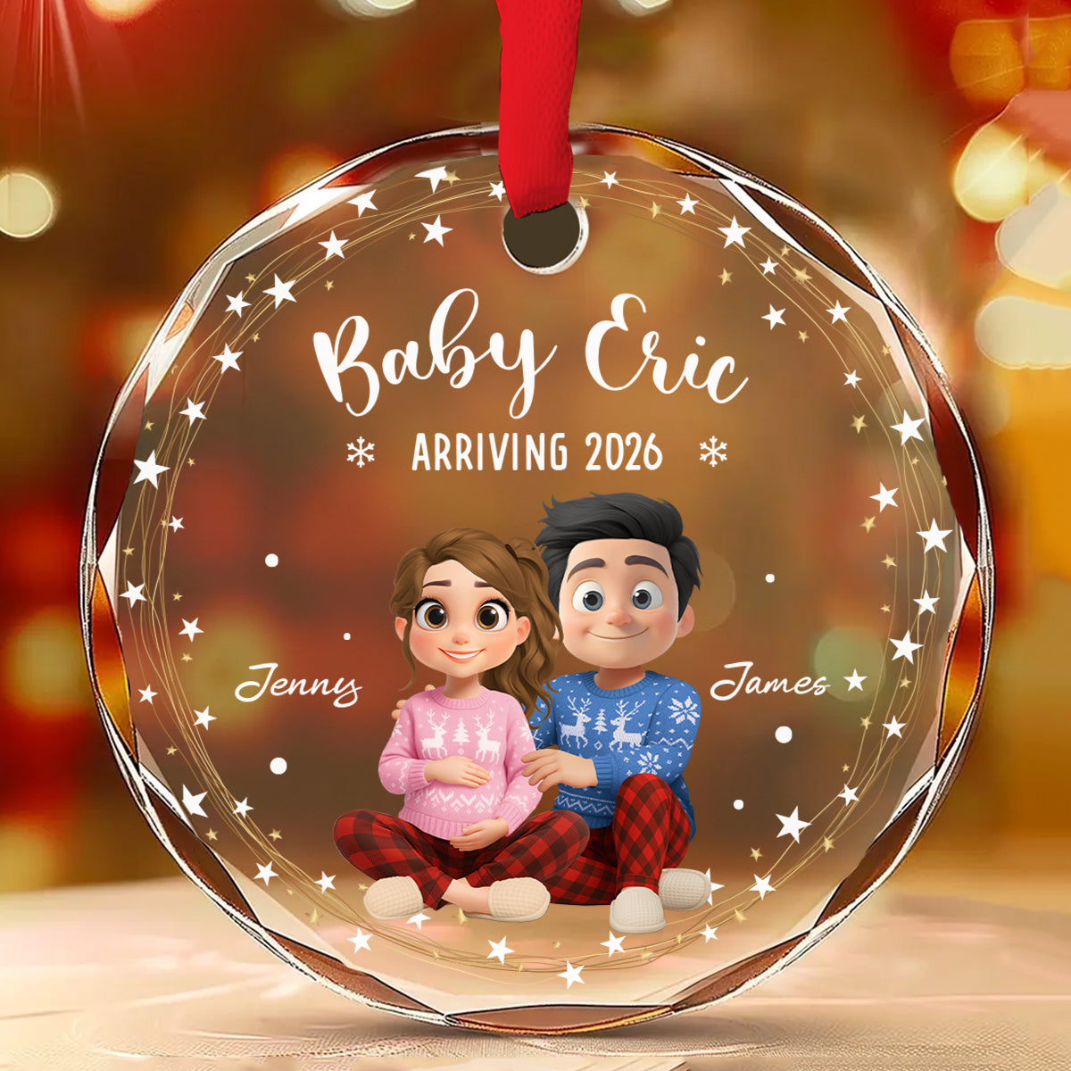 Custom Couple Christmas Ornament, Anniversary Gift •  Arrive To This World - Personalized Glass Ornament