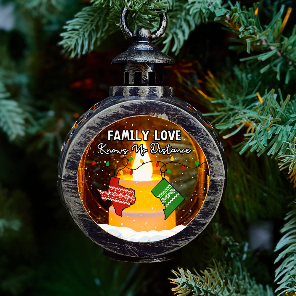 Custom Name Family Christmas Gifts, Holiday Decor • Family Love Knows No Distance - Personalized Christmas Lantern