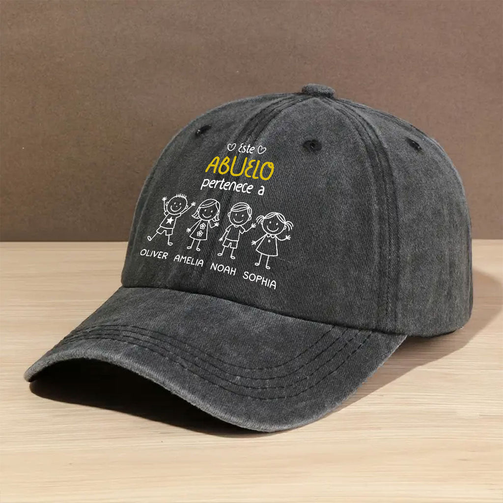 Este Abuelo Papá Pertenece A versión 2 - Gorra de Mezclilla Vintage Lavada Personalizada