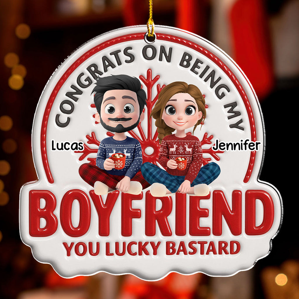 Custom Couple Christmas Ornament, Anniversary Gift •  Congrats On Being Mine - Personalized Acrylic Ornament