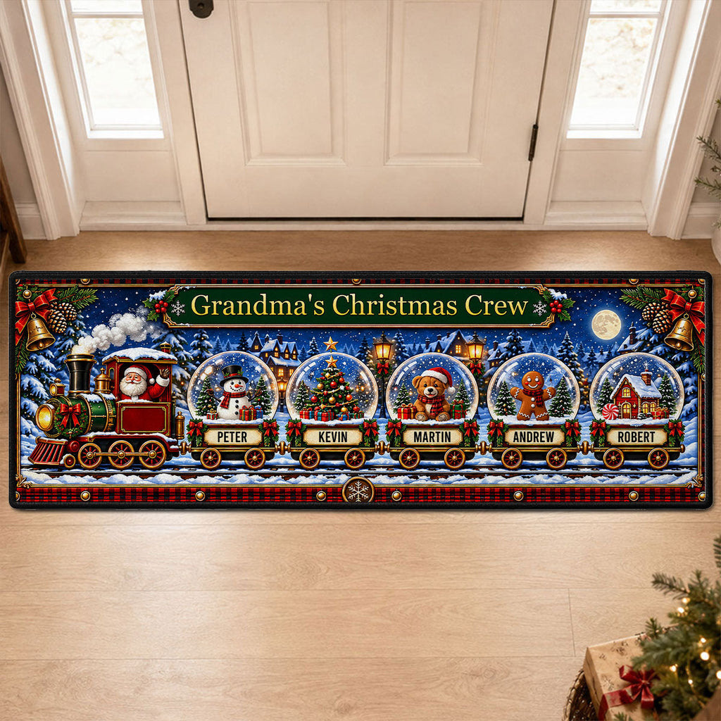 Custom Family Name Rug, Housewarming Birthday Gift For Family Members • Snow Globe Christmas Crew - Personalized Runner Rug