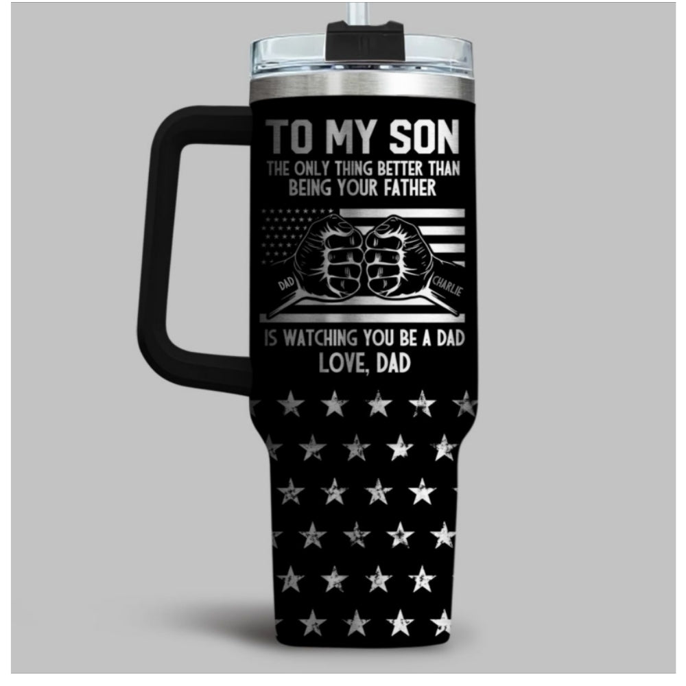 Custom Father's Day Birthday Gifts For Dad • To My Son - Personalized Engraved 40oz Tumbler With Handle