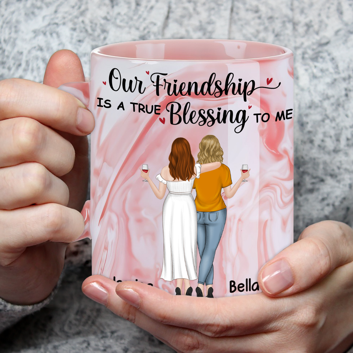 Custom Best Friend, Christmas & Birthday Friendship Keepsake Gift • Our Friendship - Personalized Pink Marble Mug