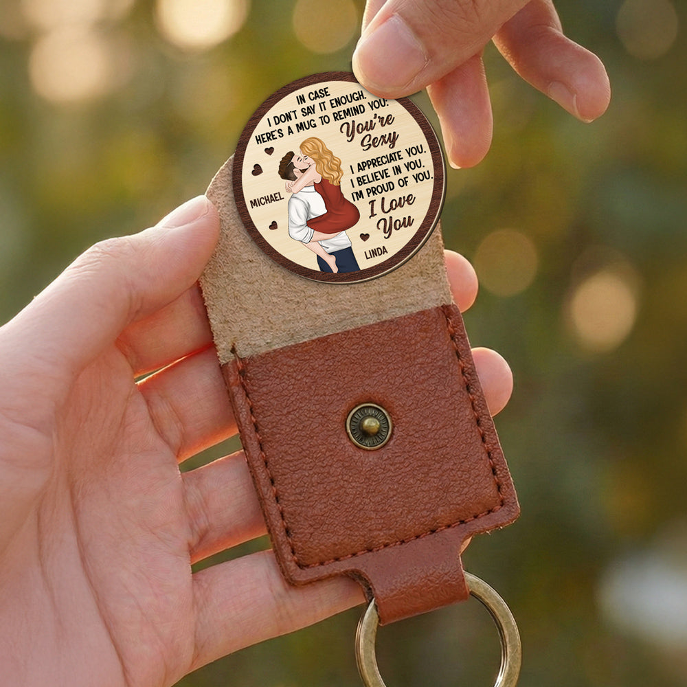 Custom Coin Keychain for Husband, Couple Anniversary Valentine's Day Gifts • You Are Sexy I Appreciate You - Personalized Wooden Pocket Hug