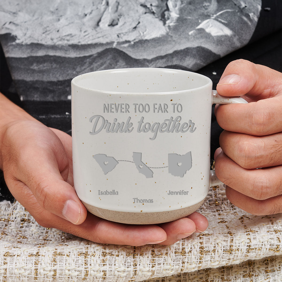 Custom Best Friend, Christmas & Birthday Friendship Keepsake Gift • Never Too Far To Drink Together- Personalized Pottery Mug