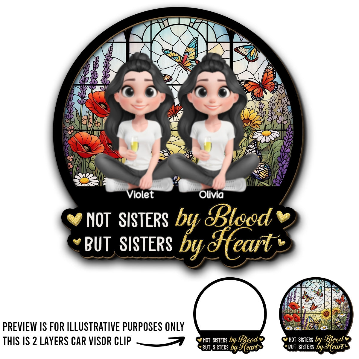 Sisters By Heart - Personalized Car Visor Clip