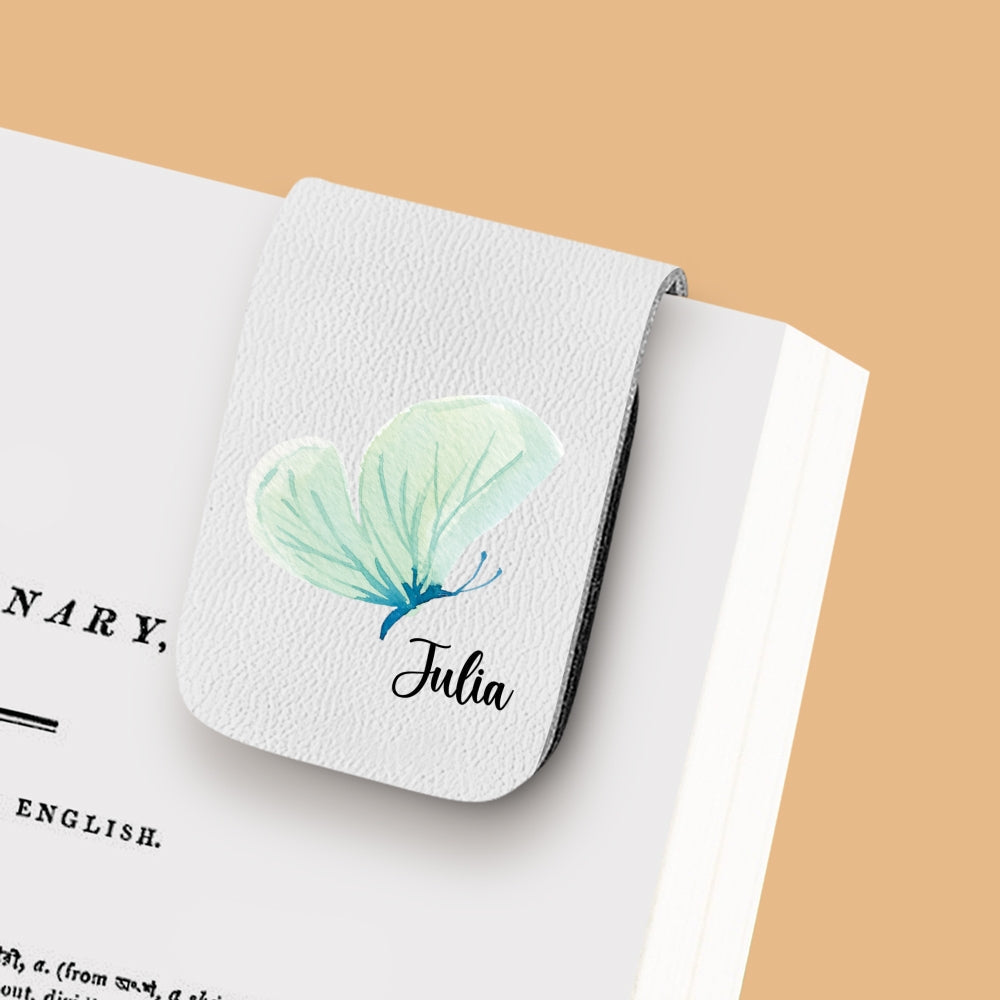 Floral Butterfly - Personalized Leather Bookmark