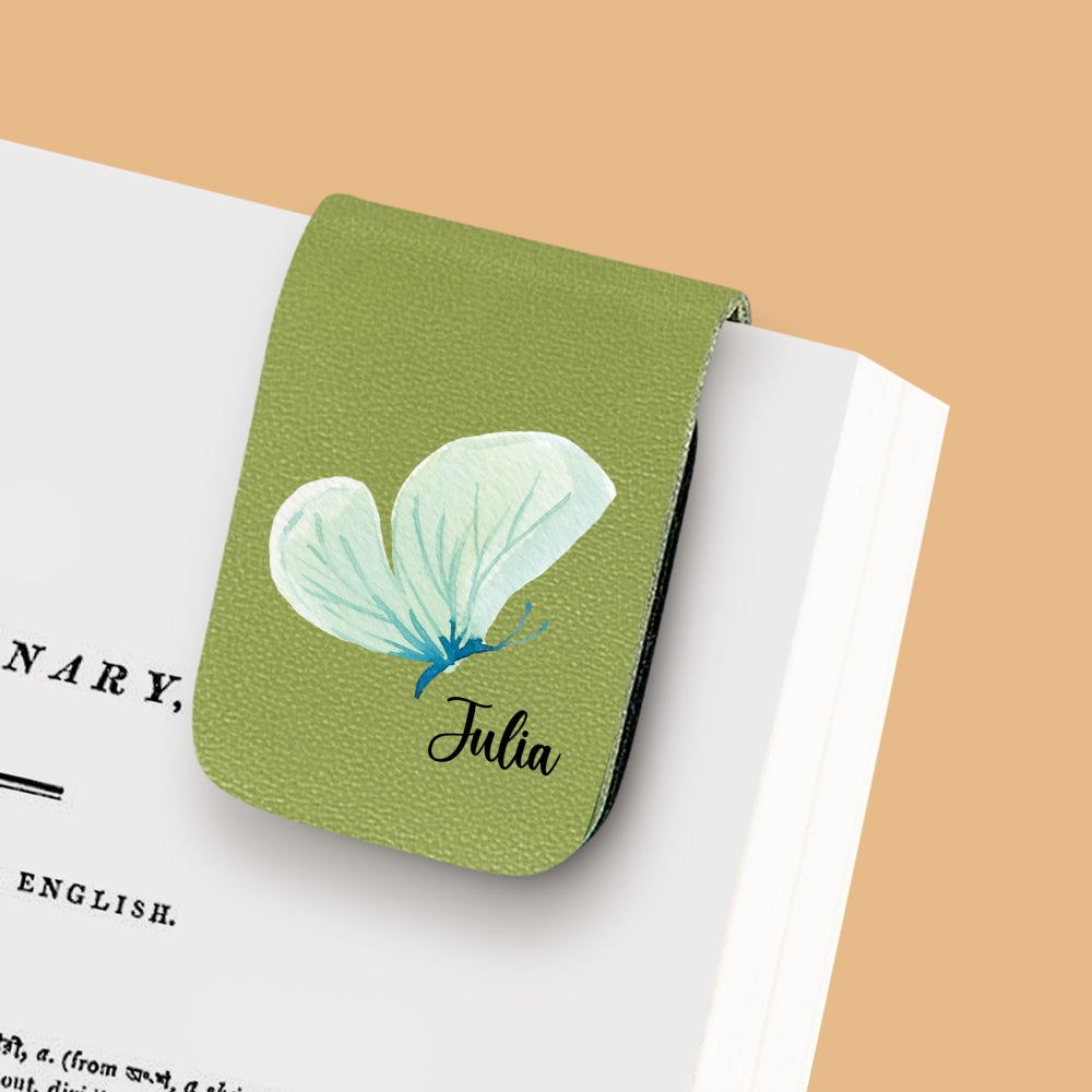 Floral Butterfly - Personalized Leather Bookmark