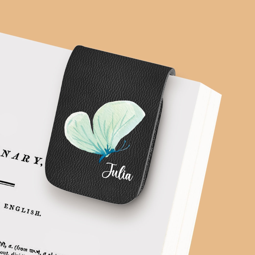 Floral Butterfly - Personalized Leather Bookmark