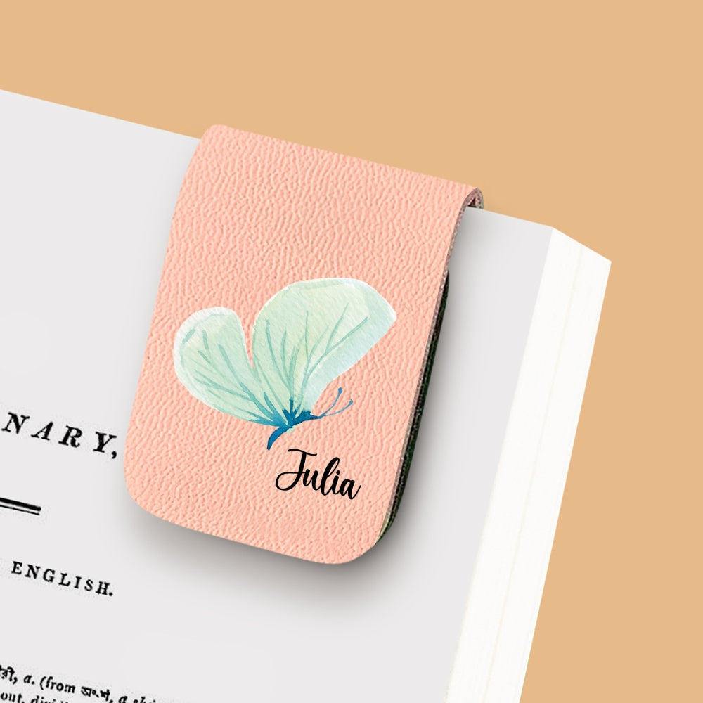 Floral Butterfly - Personalized Leather Bookmark