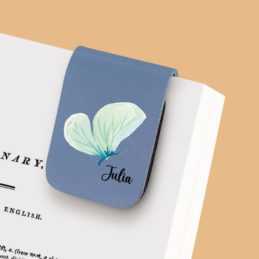 Floral Butterfly - Personalized Leather Bookmark