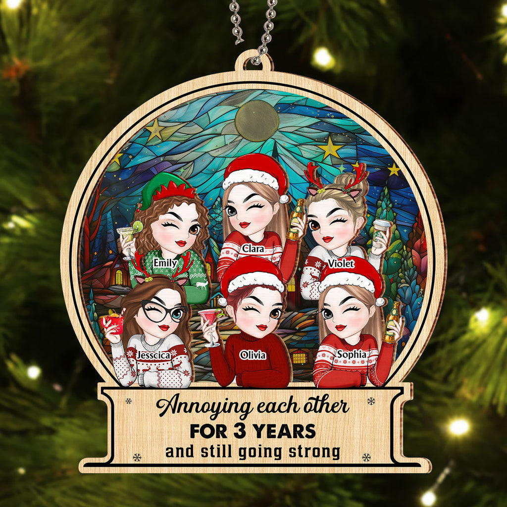 Custom Friendship Christmas Ornament, Best Friend Gift •  Annoying Each Other - Personalized Suncatcher Ornament