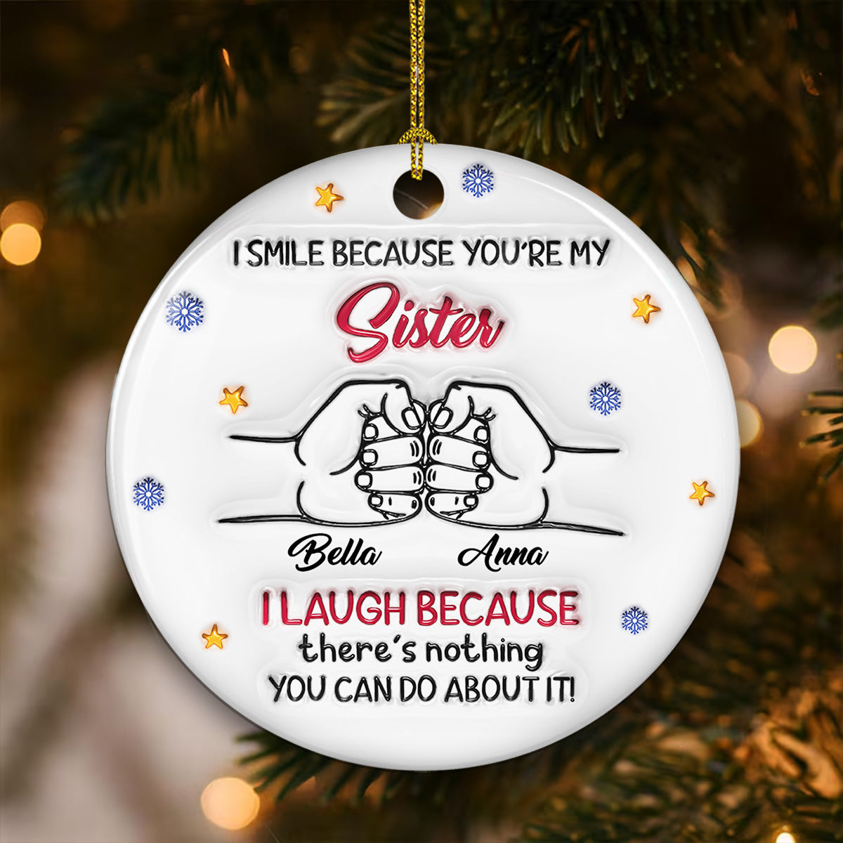 Custom Brothers & Sisters Christmas Ornament •  Forever Siblings - Personalized 3D Inflated Effect Ceramic Ornament