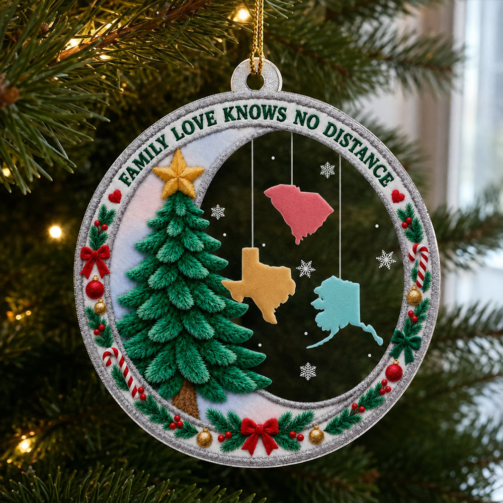 Custom Keepsake Christmas Ornament •  Hearts Together Miles Apart - Personalized Acrylic Ornament
