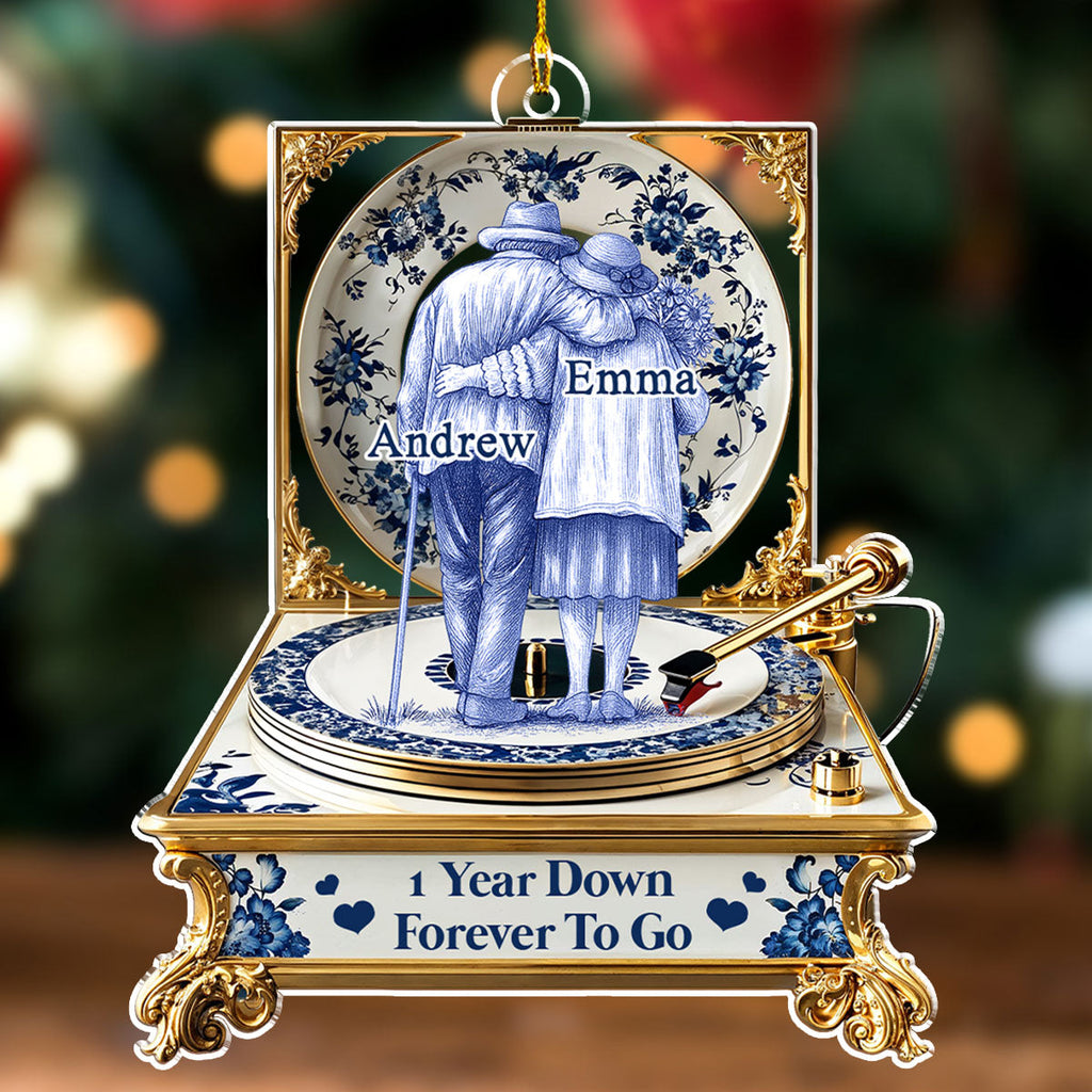 Custom Couple Christmas Ornament, Anniversary Gift •  Love In Blue Toile - Personalized Acrylic Ornament