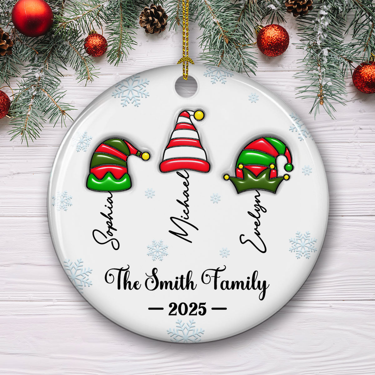 Custom Family Ornament, Christmas Gift for Family Members •  Us As Santas - Personalized 3D Inflated Effect Ceramic Ornament