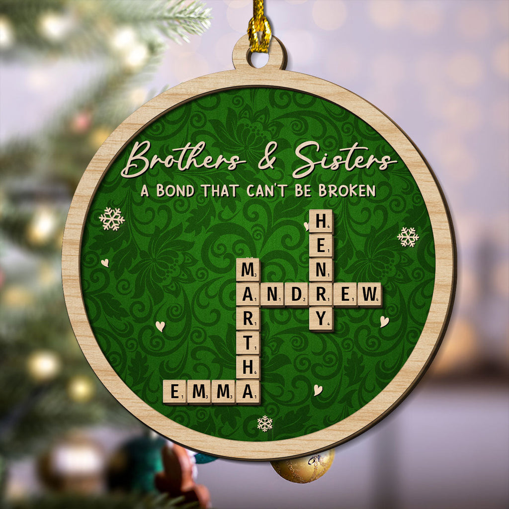 Custom Brothers & Sisters Christmas Ornament •  Forever Tied By Heartstrings - Personalized 2-Layered Wood Ornament