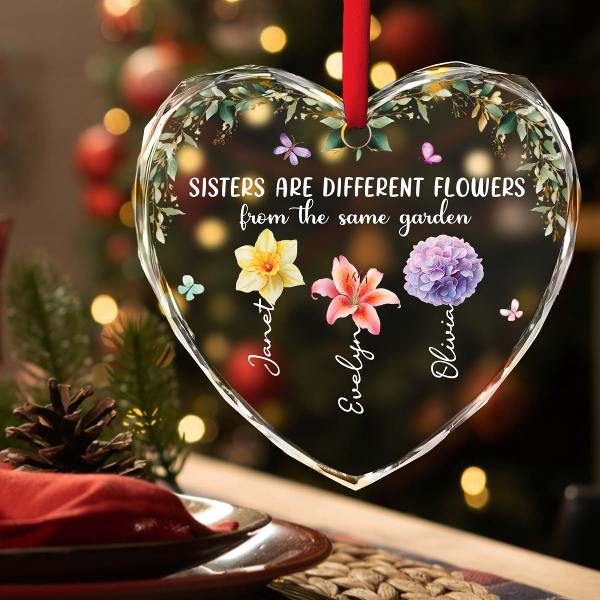 Custom Sister Christmas Ornament •  Sisters Rooted In One Garden - Personalized Glass Ornament