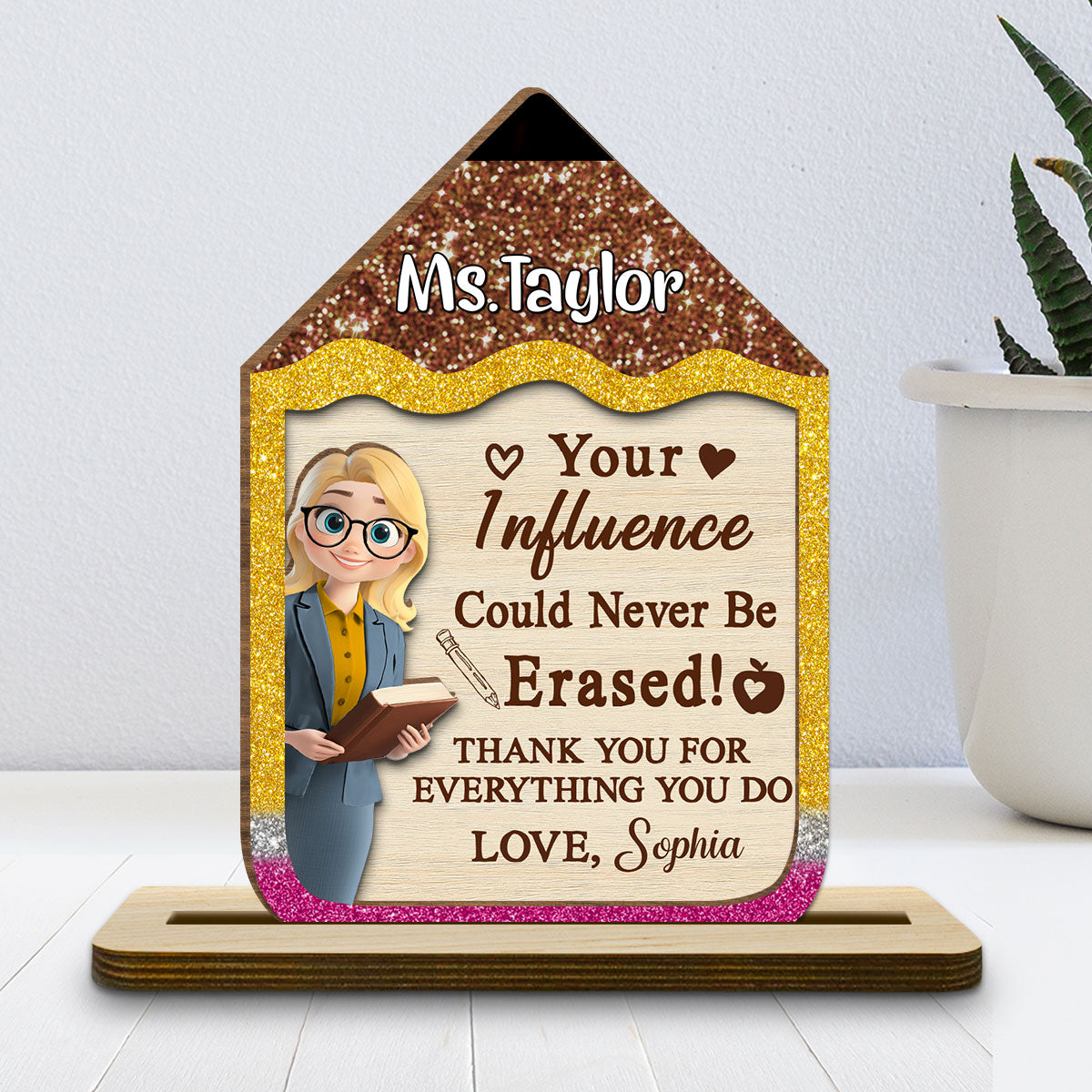 Custom Decor, Christmas Birthday Anniversary Gift Keepsake • Best Teacher Ever - Personalized 2-Layer Wood Plaque With Flat Base
